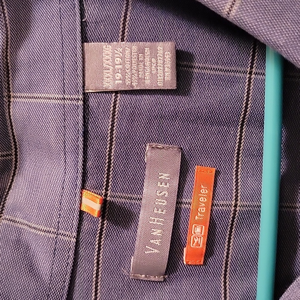 Van Heusen Traveler slate blue check button down collar shirt long slv 3XL EUC … - Picture 3 of 6